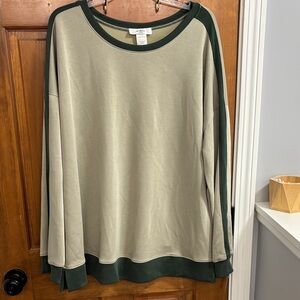 Moa Moa Long Sleeve Blouse Green Beige Relaxed Plus Size Top 3X